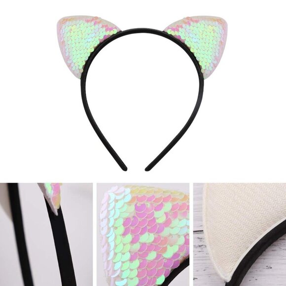 Reversible Sequin Cat Ear Headbands 20 Pack Colorful Womens Fashion Party